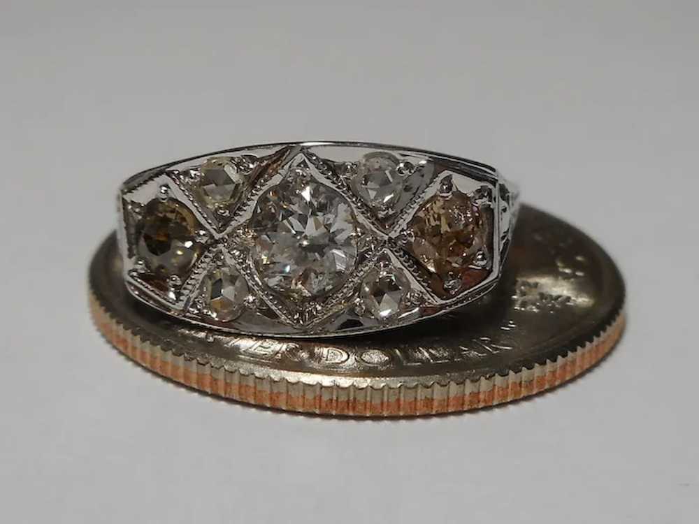 Art Deco 1910-1920's 18k white Diamond Ring Size 6 - image 8