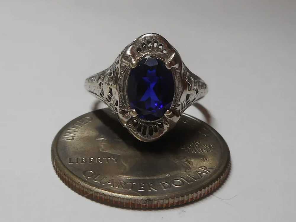 Ring Art Deco Style 10kt Ladies Size 7 CZ Blue St… - image 10