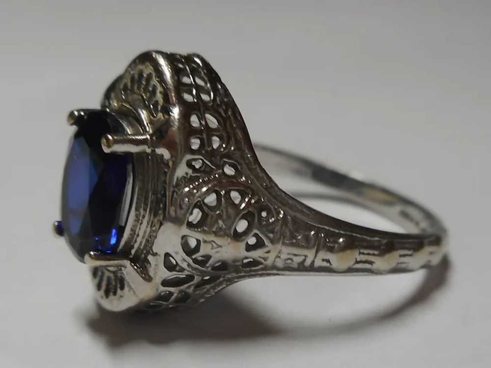 Ring Art Deco Style 10kt Ladies Size 7 CZ Blue St… - image 3