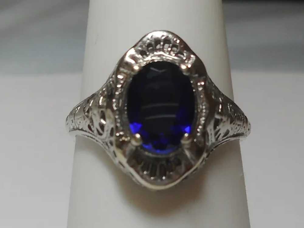 Ring Art Deco Style 10kt Ladies Size 7 CZ Blue St… - image 4