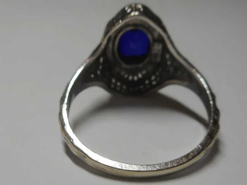 Ring Art Deco Style 10kt Ladies Size 7 CZ Blue St… - image 7