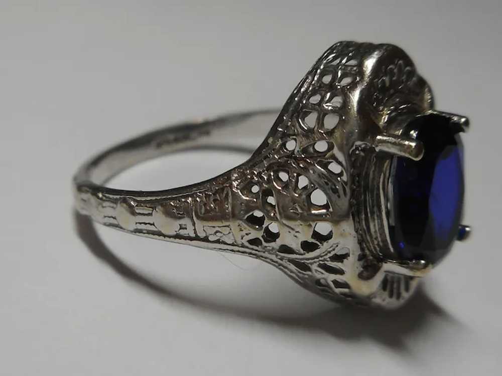 Ring Art Deco Style 10kt Ladies Size 7 CZ Blue St… - image 8