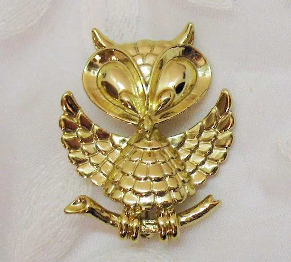 Adorably Figural Vintage Signed AJC Golden Owl Br… - image 6