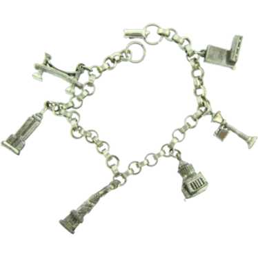 Antique European silver 900 sterling 925 enamel charm bracelet 10 orders travel souvenir charms Austria Switzerland St Moritz St Anton Tyrol