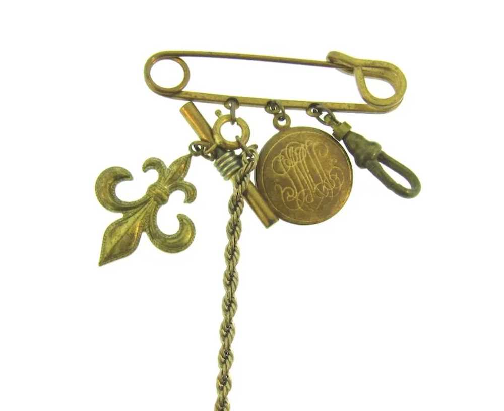 Vintage OOAK Safety Pin Brooch with watch chain, … - image 2