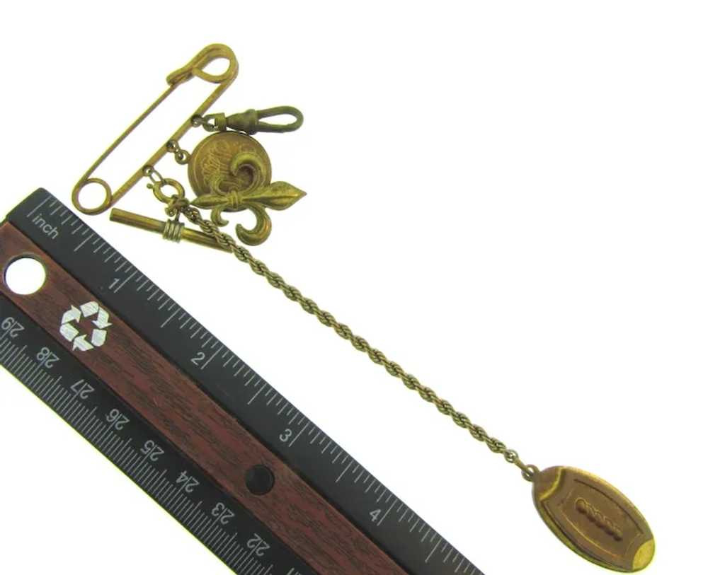 Vintage OOAK Safety Pin Brooch with watch chain, … - image 5