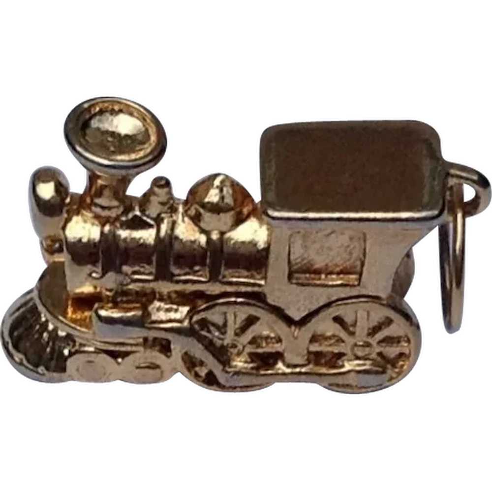 Vintage Gold Tone Steam Locomotive Charm - image 1