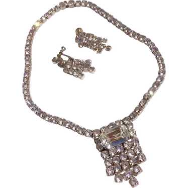 1950'S Rhinestone Necklace & Earrings