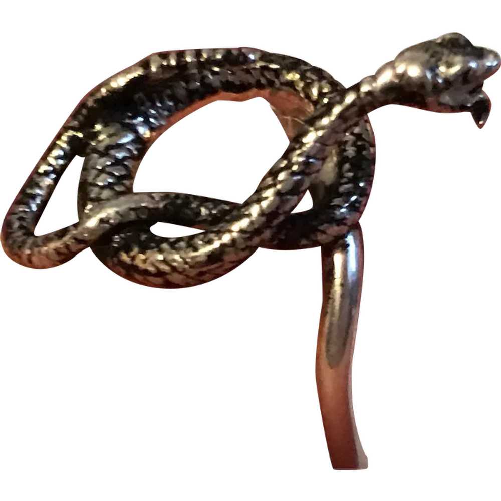 Vintage Upcycled Sterling Silver Rattlesnake Ring - image 1