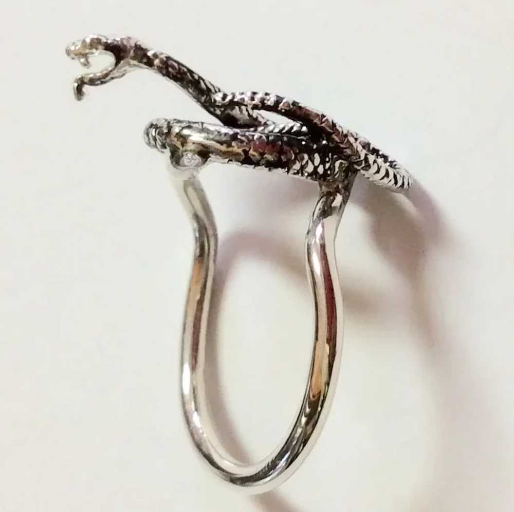 Vintage Upcycled Sterling Silver Rattlesnake Ring - image 3