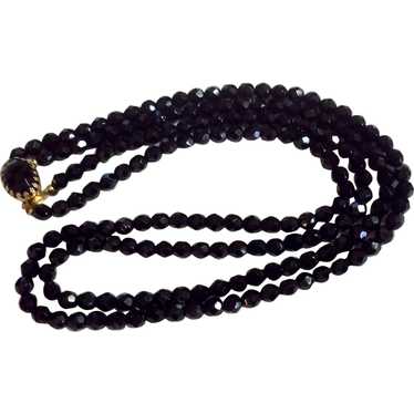 Vintage Double Strand Faceted Black Glass Bead Ne… - image 1