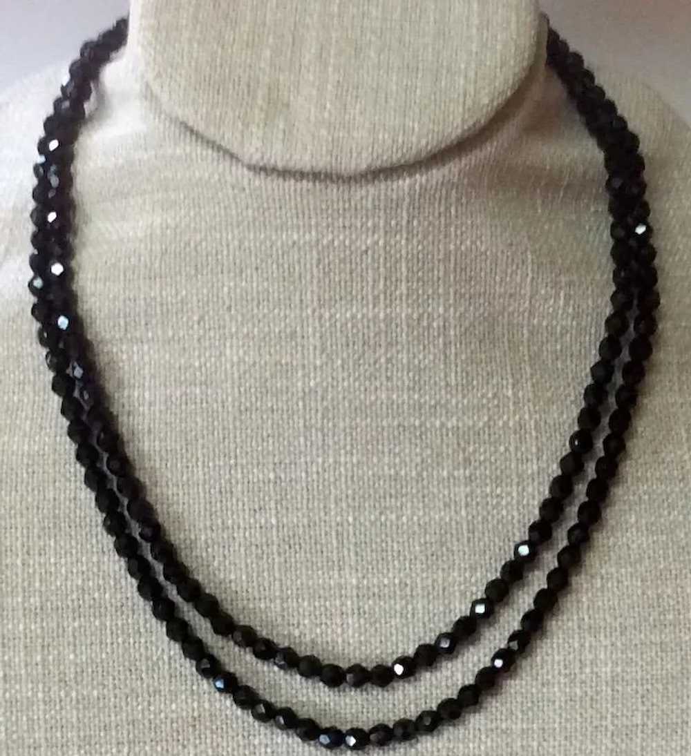 Vintage Double Strand Faceted Black Glass Bead Ne… - image 2