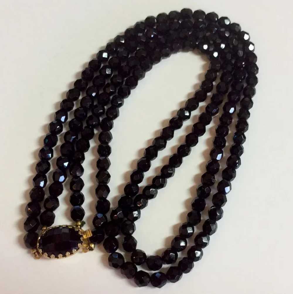 Vintage Double Strand Faceted Black Glass Bead Ne… - image 4