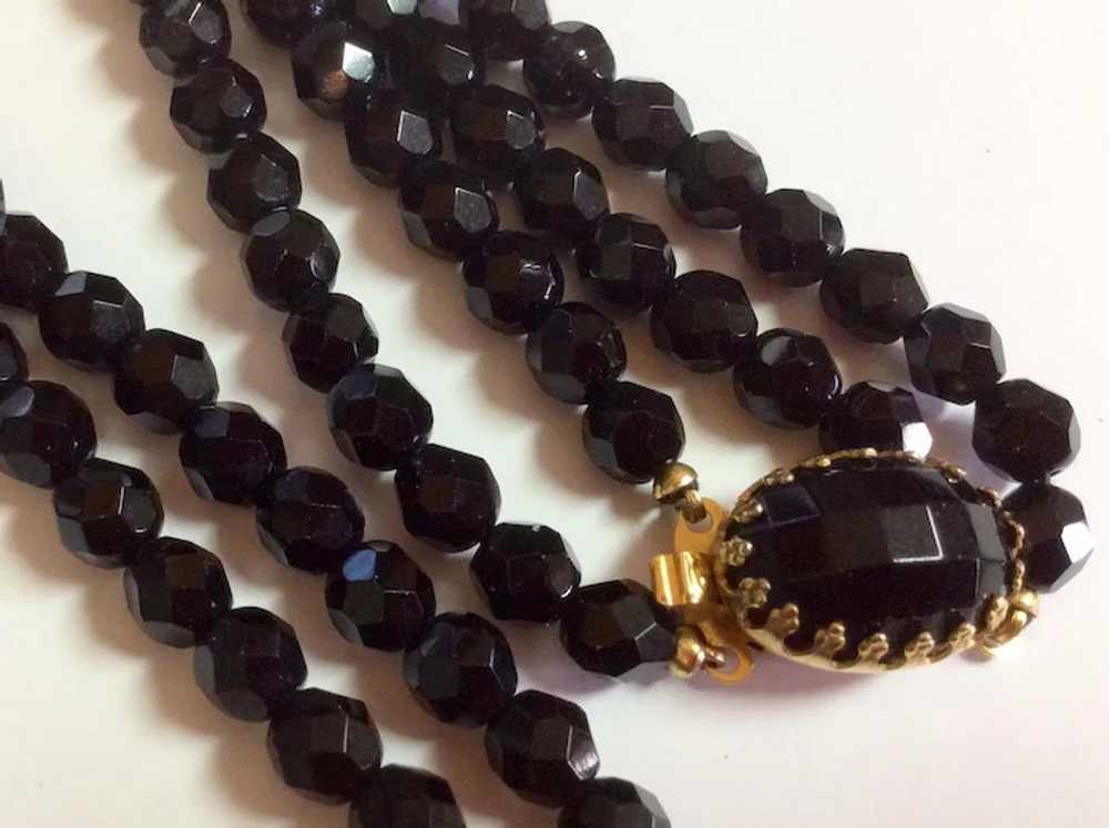 Vintage Double Strand Faceted Black Glass Bead Ne… - image 6