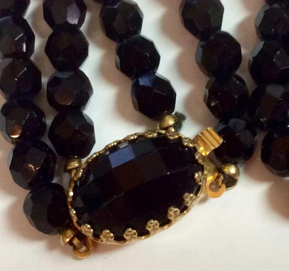 Vintage Double Strand Faceted Black Glass Bead Ne… - image 8