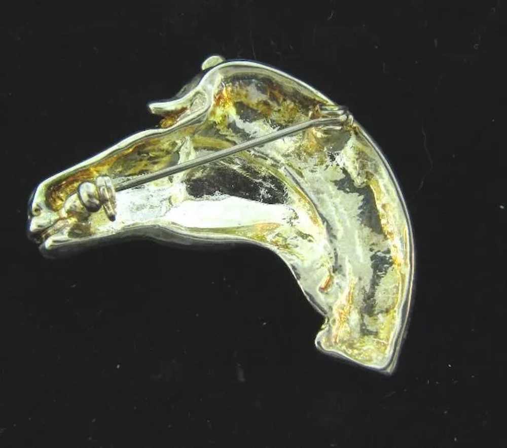 Vintage horse head silver tone Brooch with gold t… - image 3