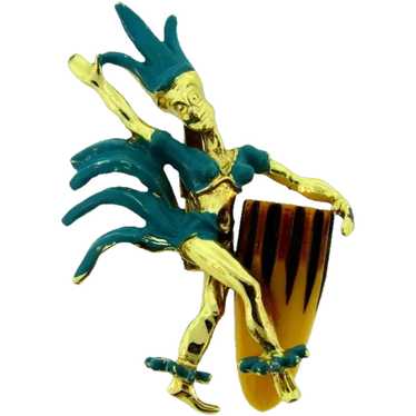 Vintage gold tone figural dancer with plastic dru… - image 1