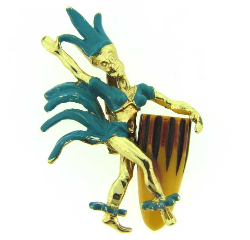 Vintage gold tone figural dancer with plastic dru… - image 4