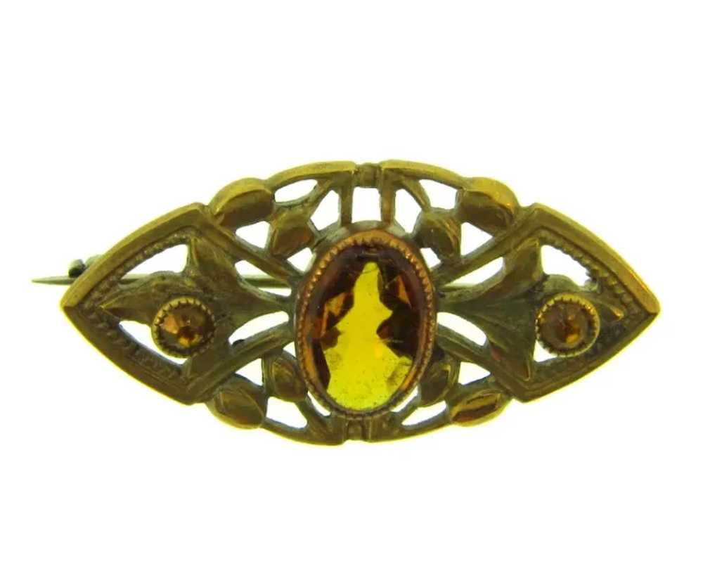 Vintage gold tone Scatter Pin with amber rhinesto… - image 4