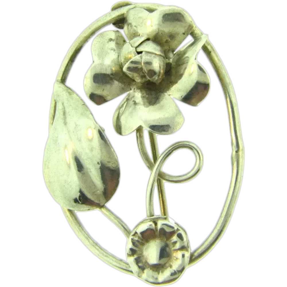 Marked hand made Sterling silver floral Brooch - image 1