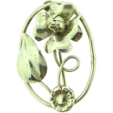 Marked hand made Sterling silver floral Brooch - image 1