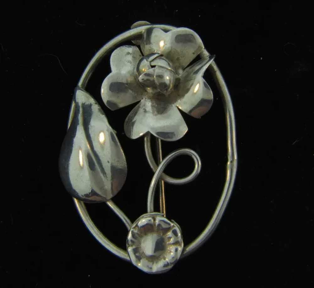 Marked hand made Sterling silver floral Brooch - image 2