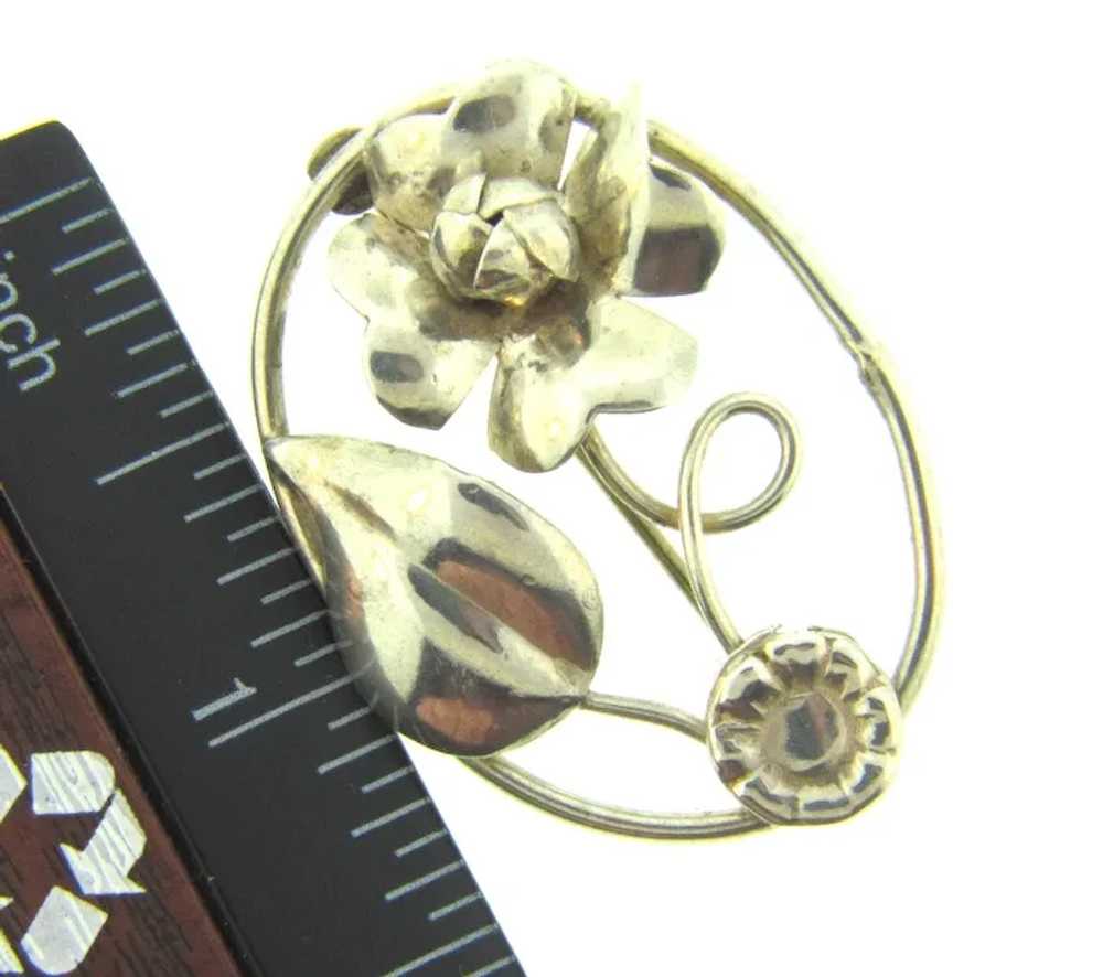 Marked hand made Sterling silver floral Brooch - image 4