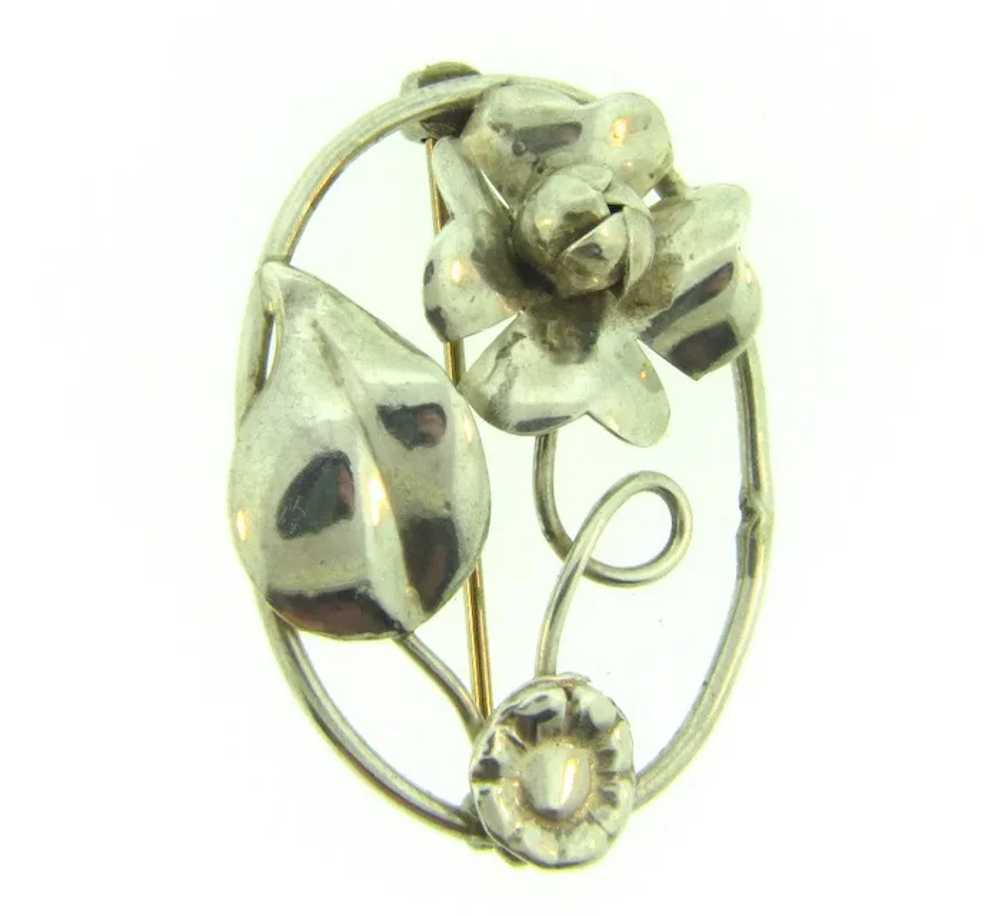 Marked hand made Sterling silver floral Brooch - image 5