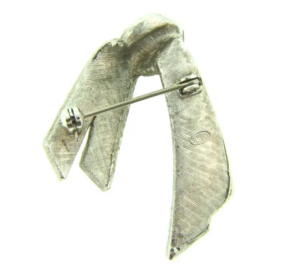 Signed Sphinx  brushed silver tone ribbon Brooch … - image 3