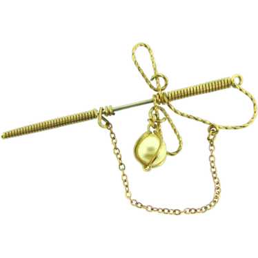 Vintage gold tone wire sword Stick Pin with faux … - image 1