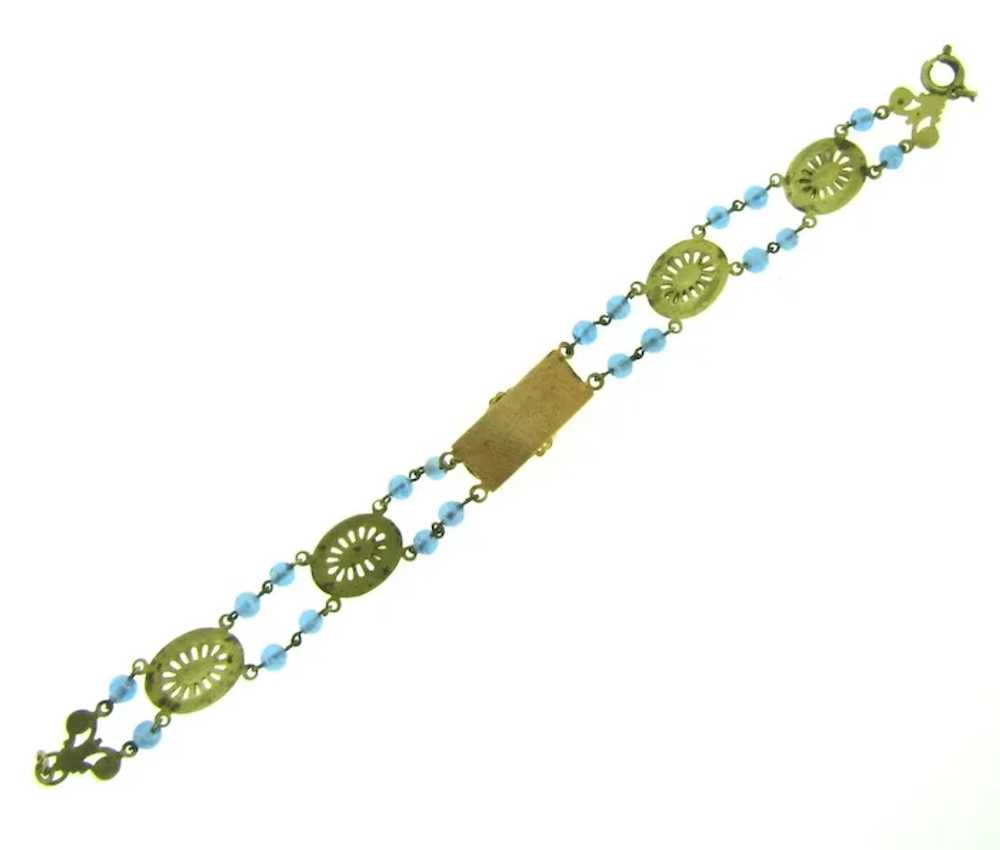 Vintage beaded link Bracelet with blue beads, pin… - image 3