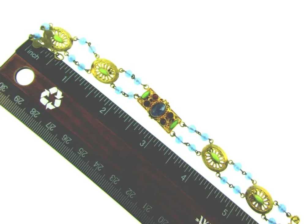 Vintage beaded link Bracelet with blue beads, pin… - image 4