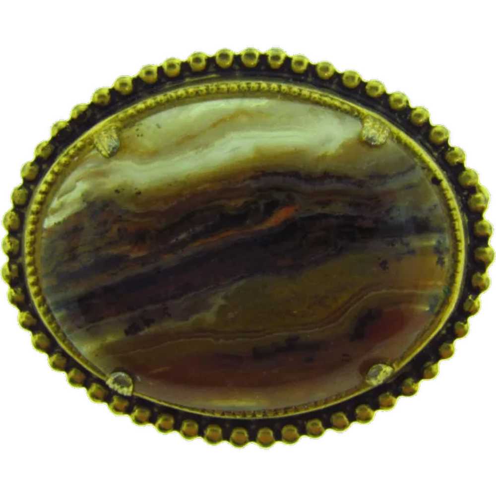 Vintage large oval banded agate Brooch - image 1