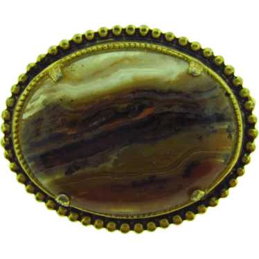 Vintage large oval banded agate Brooch - image 1