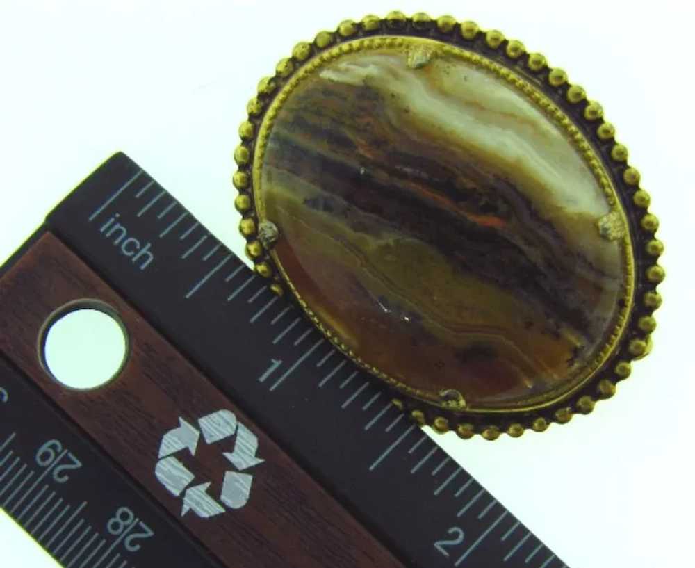 Vintage large oval banded agate Brooch - image 3