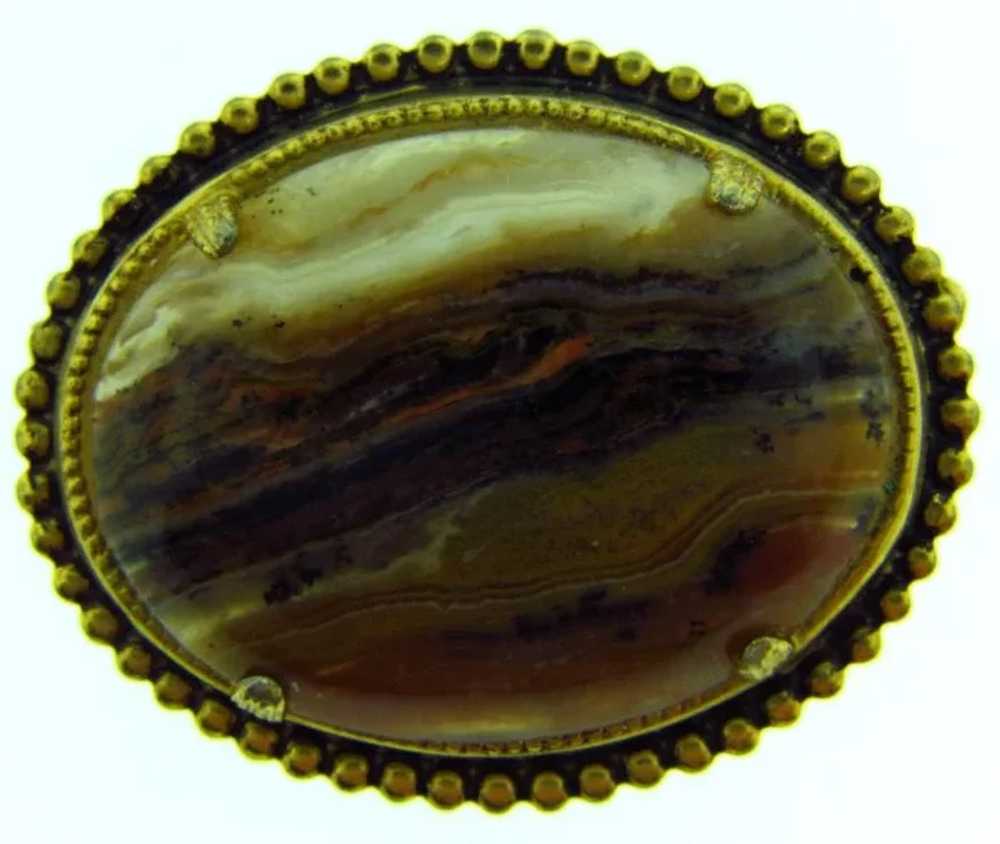Vintage large oval banded agate Brooch - image 4
