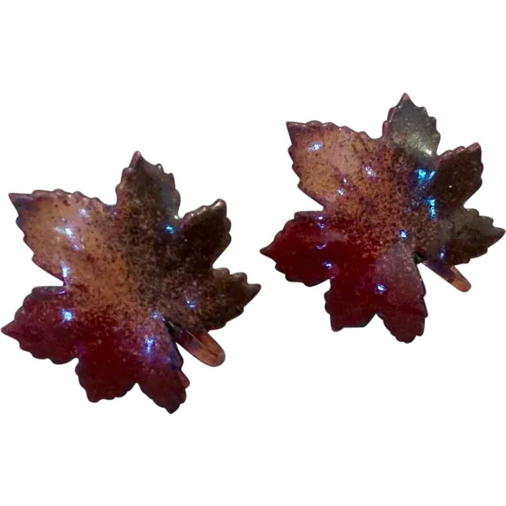 Canadian Enameled Maple Leaf Screw Back Earrings - image 1