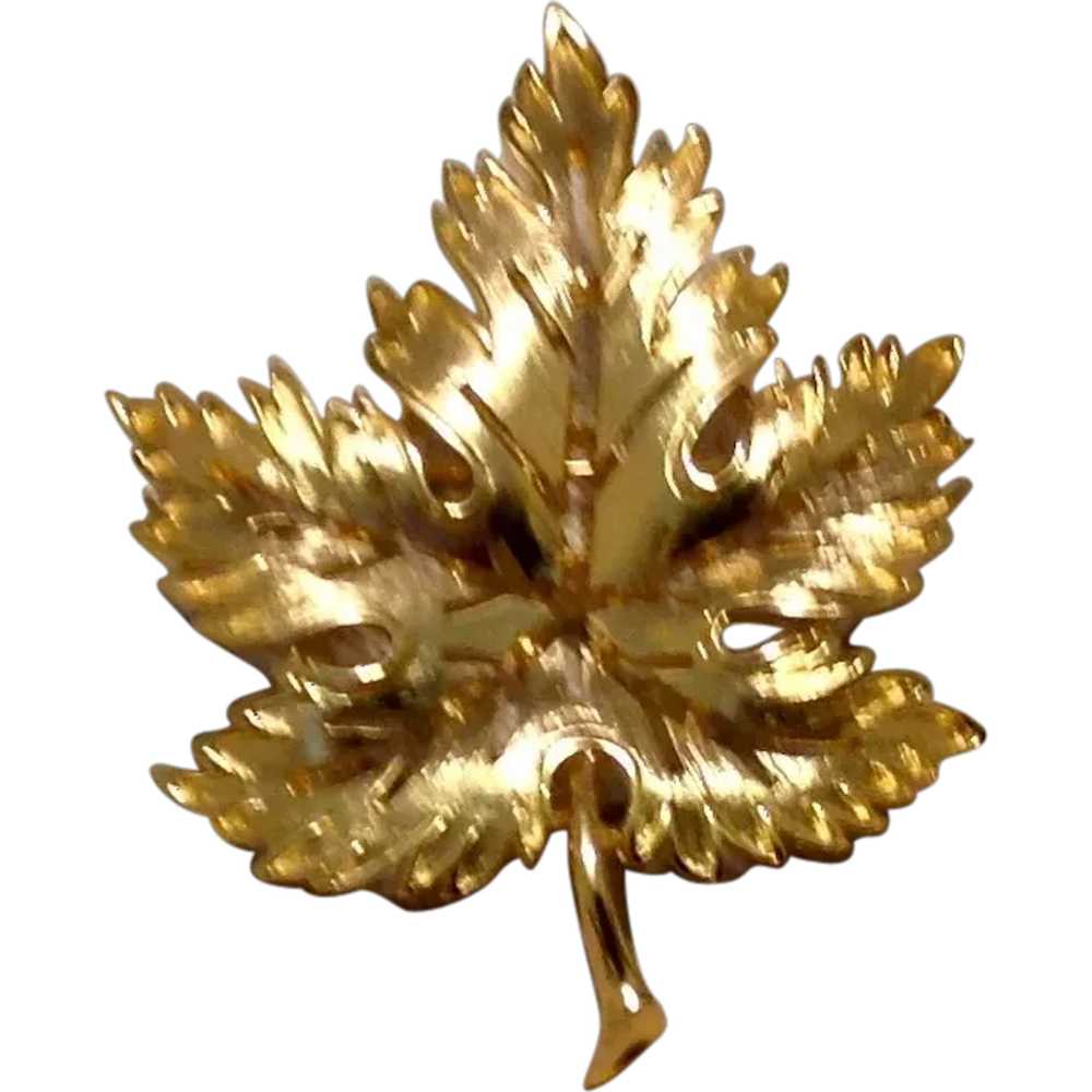 Gold Tone Metal Maple Leaf Brooch - image 1