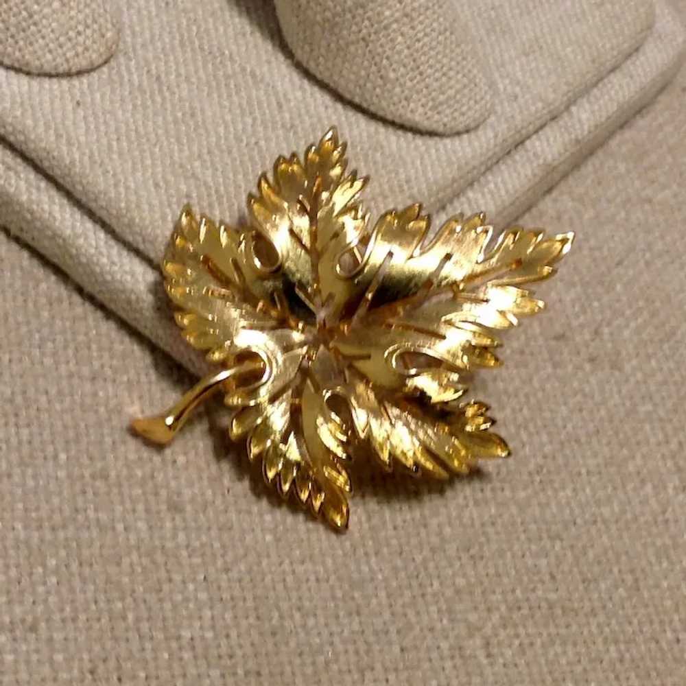 Gold Tone Metal Maple Leaf Brooch - image 3
