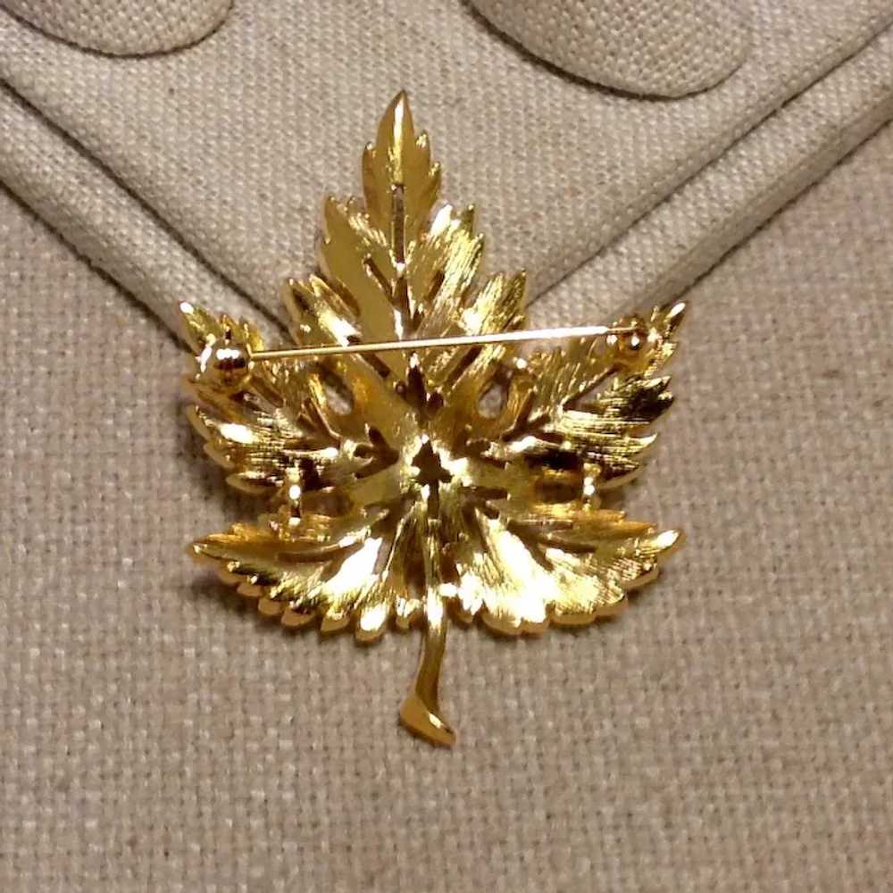 Gold Tone Metal Maple Leaf Brooch - image 4