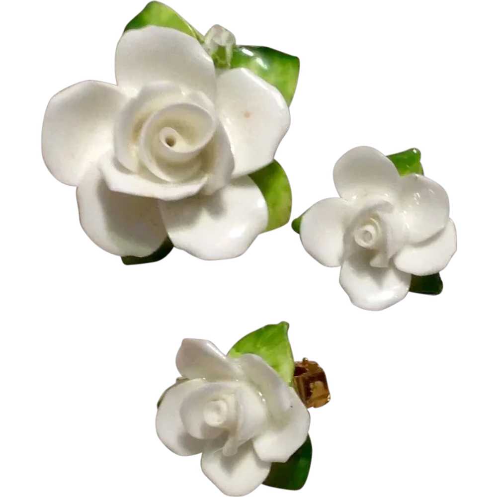 English Bone China Floral Brooch & Earrings - image 1