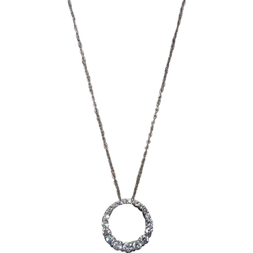 Sterling Silver Faux Diamond Pendant Necklace - image 1