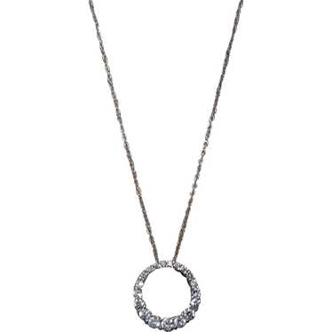 Sterling Silver Faux Diamond Pendant Necklace - image 1