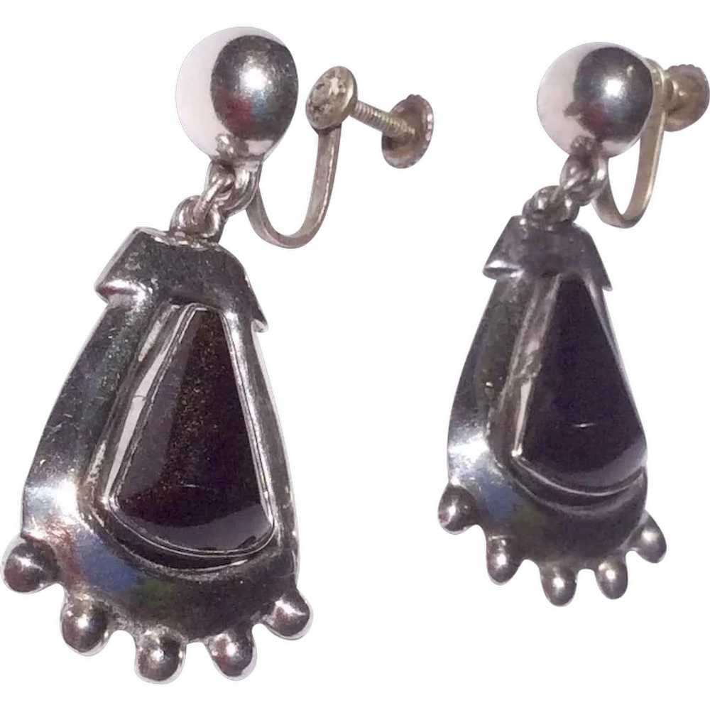 Sterling Black Onyx Dangle Earrings - image 1