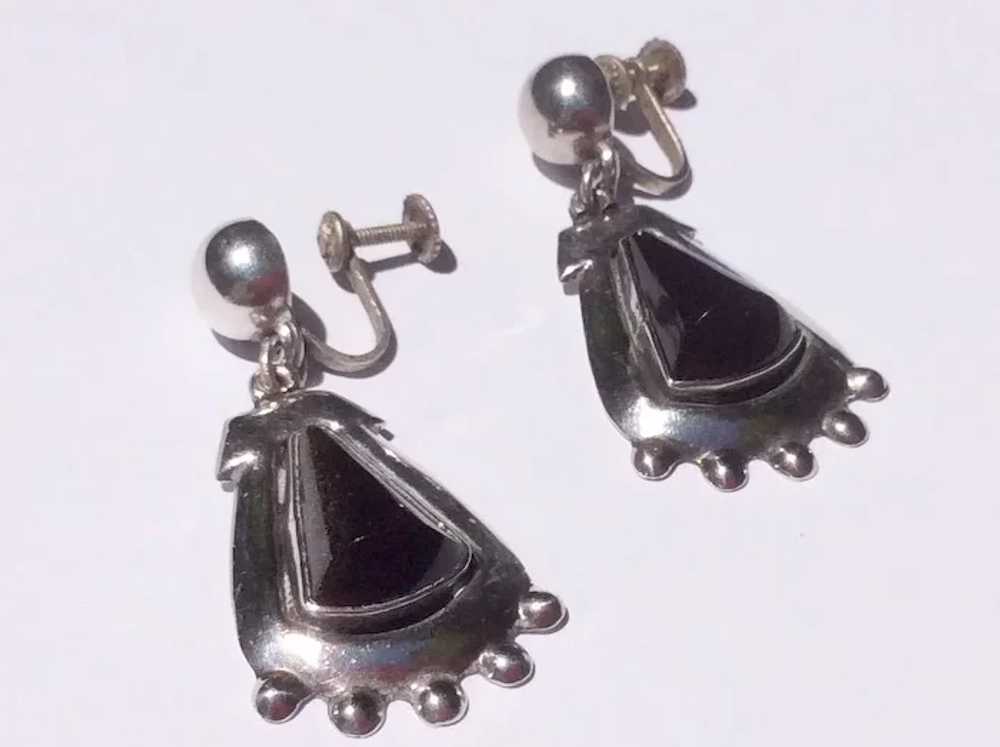 Sterling Black Onyx Dangle Earrings - image 3