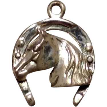 Horsehead Horseshoe Charm Sterling