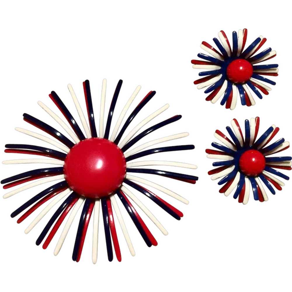 Red White Blue Brooch & Earring - image 1