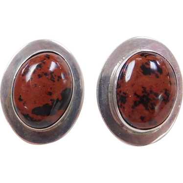 Sterling Silver Mahogany Jasper Stud Earrings