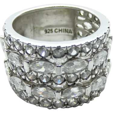 Wide Imitation Diamond Sterling Silver Ring