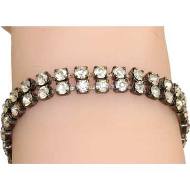 Vintage Silvertone Double Rhinestone Bracelet